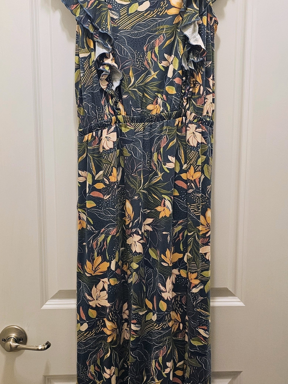 Garnet Hill Floral Maxi Dress M Flutter Sleeve Boho Romantic Resort - Picture 3 of 6
